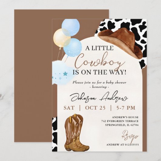 Persoonlijk Digitaal Kleine Cowboy Baby shower Kaart (Voorkant / Achterkant)