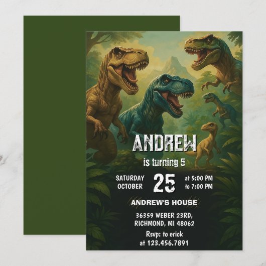 Persoonlijk dinosaurus T-Rex verjaardagsfeestje Kaart (Voorkant / Achterkant)