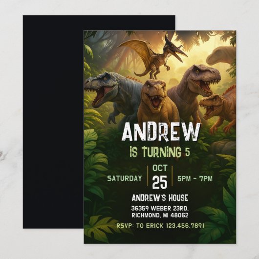 Persoonlijk Dinosaurus Verjaardagsfeest Kaart (Voorkant / Achterkant)