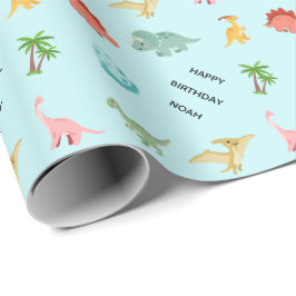 Persoonlijk dinosaurus verjaardagsinpakpapier – Ha Cadeaupapier