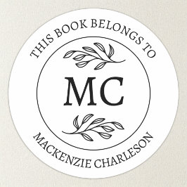 Persoonlijk Dit Boek Behoort aan Monogram Ronde Sticker
