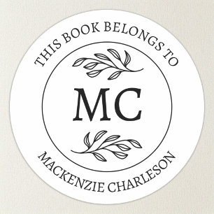 Persoonlijk Dit Boek Behoort aan Monogram Ronde Sticker