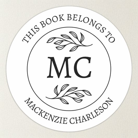 Persoonlijk Dit Boek Behoort aan Monogram Ronde Sticker