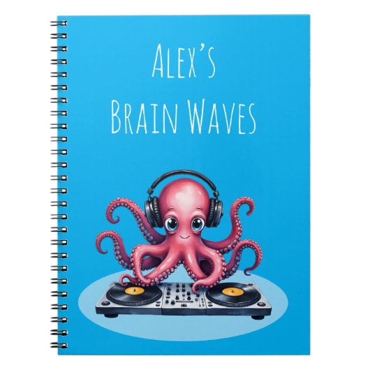 Persoonlijk DJ Octopus Brain Waves-ontwerp Notitieboek (Voorkant)