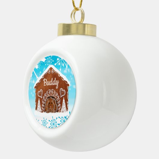 Persoonlijk Dog Gingerbrood Dog House Keramische Bal Ornament (Rechts)