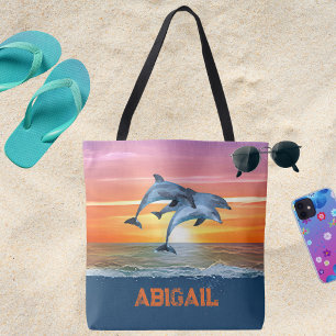 Persoonlijk dolfijn oceaan strand cadeau voor haar tote bag