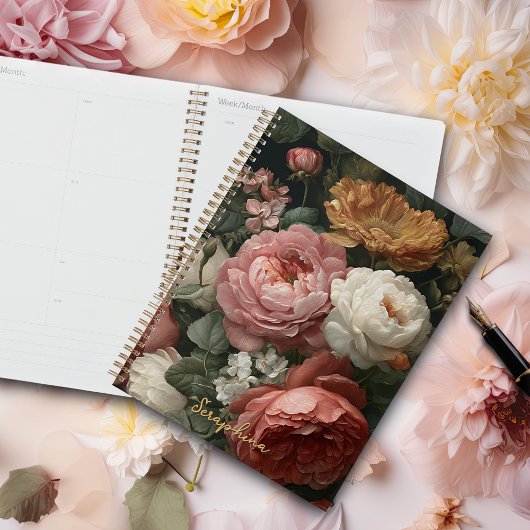 Persoonlijk donker romantisch vintage bloem notiti planner