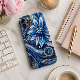 Persoonlijk donkerblauw zwart paisley kunstpatroon Case-Mate iPhone case