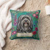 Persoonlijk donkergrijs Lhasa Apso bloemenkussen Kussen (Deken)