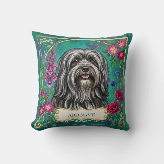 Persoonlijk donkergrijs Lhasa Apso bloemenkussen Kussen (Voorkant)