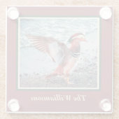 Persoonlijk donkerrood en groen Mandarijntje Duck Glazen Onderzetter (Achterkant)