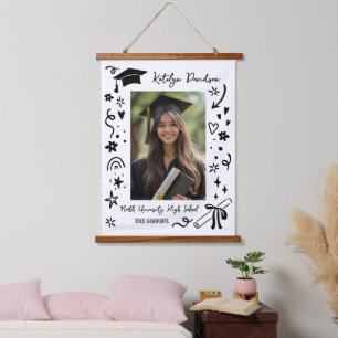 Persoonlijk Doodle Afstudeercadeau Foto Hangend Wandkleed