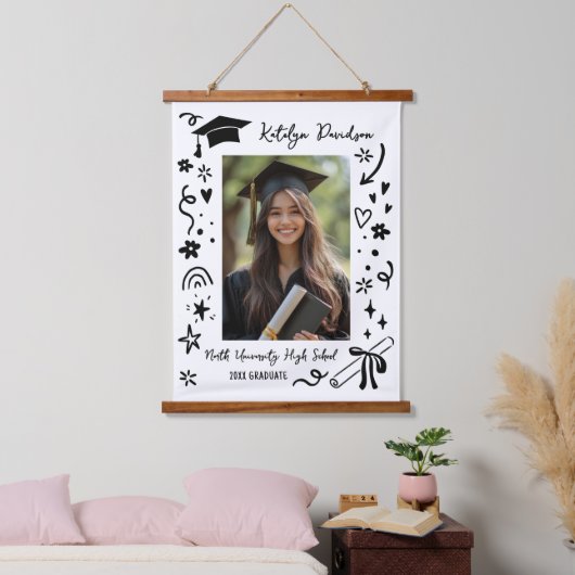 Persoonlijk Doodle Afstudeercadeau Foto Hangend Wandkleed (Slaapkamer)
