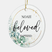 Persoonlijk doopscript 'Geliefd' Keramisch Ornament (Links)