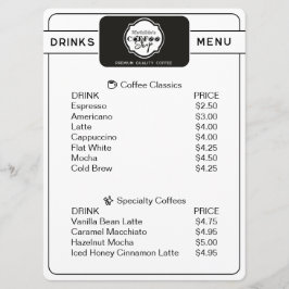Persoonlijk drankmenu voor professionele koffiezaa menu