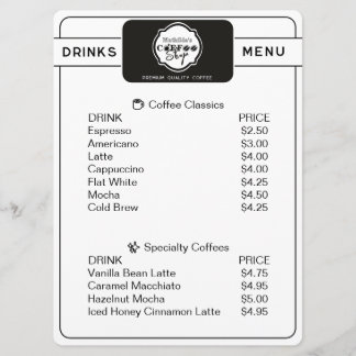 Persoonlijk drankmenu voor professionele koffiezaa menu