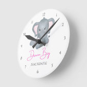 Persoonlijk Dream Big Pink Grey Elephant Baby Girl Ronde Klok (Hoek)