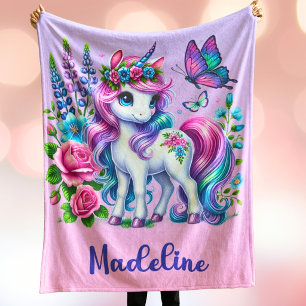 Persoonlijk Eenhoorn Geschenk Aangepaste Naam Roze Fleece Deken