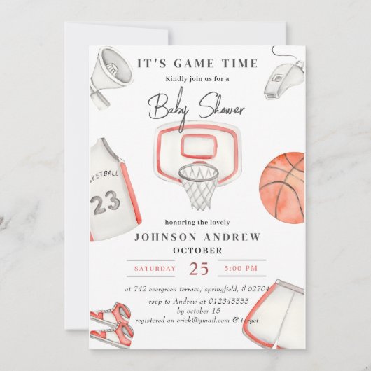 Persoonlijk Eenvoudig Basketbal Baby shower feest Kaart (Voorkant)