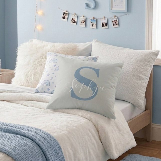 Persoonlijk Eenvoudig Blauw Monogram Kussen (Creator heeft geüpload)
