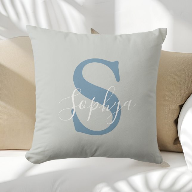 Persoonlijk Eenvoudig Blauw Monogram Kussen (Creator heeft geüpload)