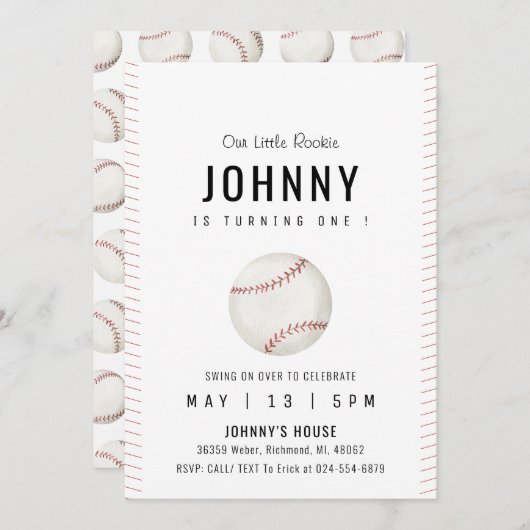 Persoonlijk eenvoudig honkbal verjaardagsfeestje kaart (Voorkant / Achterkant)