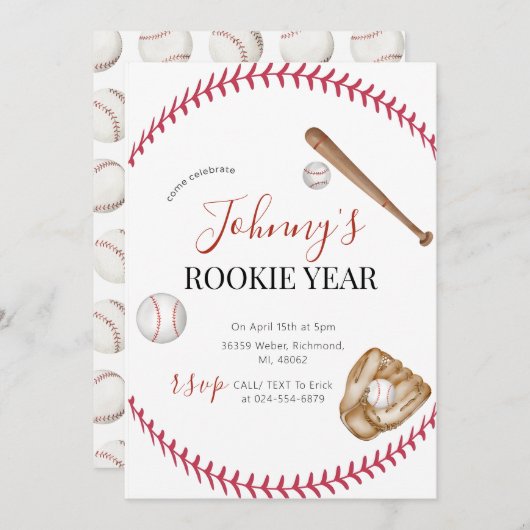 Persoonlijk eenvoudig honkbal verjaardagsfeestje kaart (Voorkant / Achterkant)