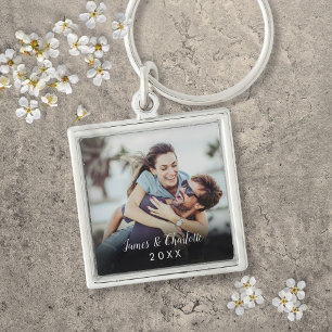 Persoonlijk eenvoudig modern elegant schrift foto sleutelhanger