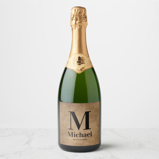 Persoonlijk eenvoudig monogram sparkling wijnetiket (Voorkant)