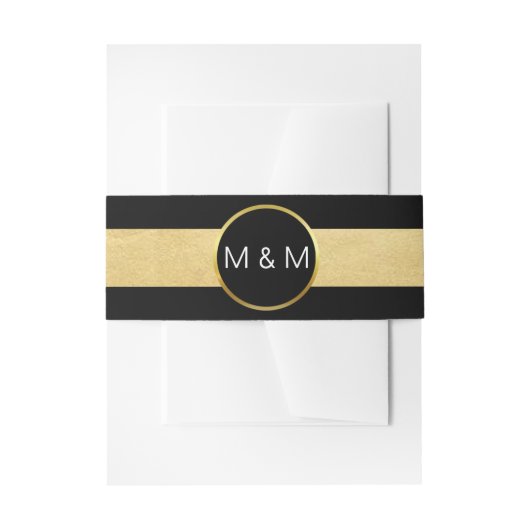 Persoonlijk Elegant Black Faux Gold Foil Wedding Uitnodigingen Wikkel (Voorkant Voorbeeld)