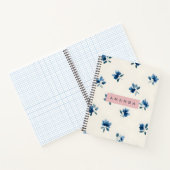 Persoonlijk Elegant Blauw Bloemendesign Notitieboek (Binnen)