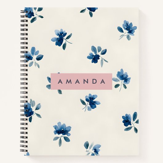 Persoonlijk Elegant Blauw Bloemendesign Notitieboek (Voorkant)