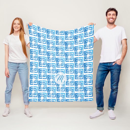 Persoonlijk Elegant Blauwe Patroon Monogram Fleece Deken (In situ)