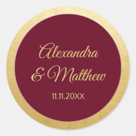 Persoonlijk Elegant Burgundy Gold Wedding Ronde Sticker