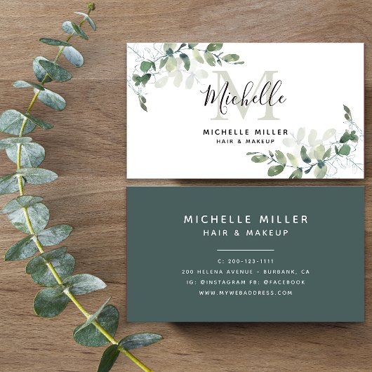 Persoonlijk Elegant Eucalyptus Monogram Visitekaartje