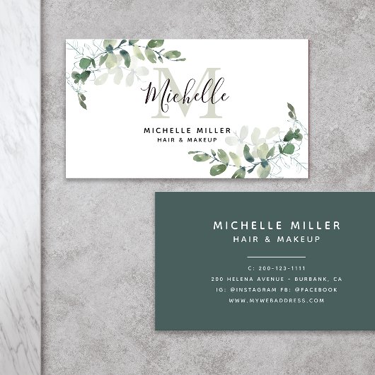 Persoonlijk Elegant Eucalyptus Monogram Visitekaartje