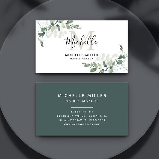 Persoonlijk Elegant Eucalyptus Monogram Visitekaartje
