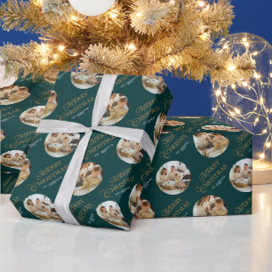Persoonlijk Elegant Familie Foto Groen Kerstmis Cadeaupapier