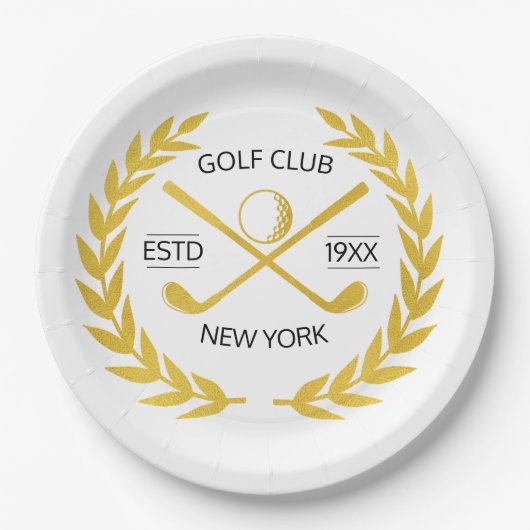 Persoonlijk Elegant Golf Club Gold Wreath Papieren Bordje (Voorkant)