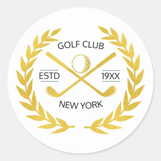 Persoonlijk Elegant Golf Club Gold Wreath Ronde Sticker (Voorkant)