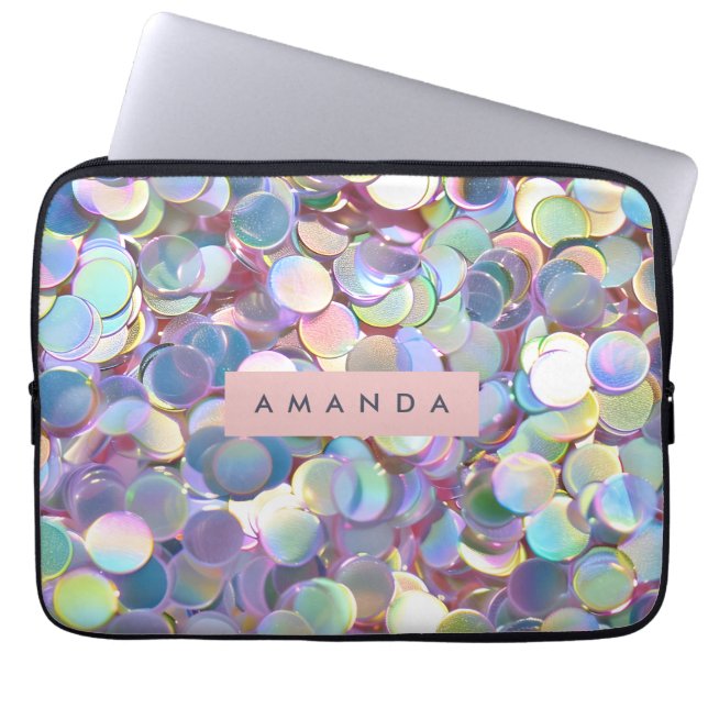 Persoonlijk Elegant Iriserend Confetti Laptop Sleeve (Voorkant)