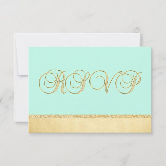 Persoonlijk Elegant MINT Gold RSVP Wedding Kaart (Voorkant)