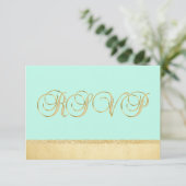 Persoonlijk Elegant MINT Gold RSVP Wedding Kaart (Staand voorkant)
