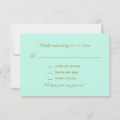 Persoonlijk Elegant MINT Gold RSVP Wedding Kaart (Achterkant)