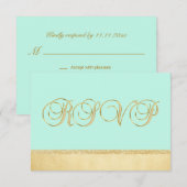 Persoonlijk Elegant MINT Gold RSVP Wedding Kaart (Voorkant / Achterkant)