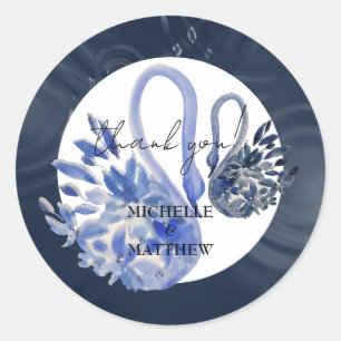 Persoonlijk Elegant Navy Blauwe Zwanen Bruiloft Ronde Sticker