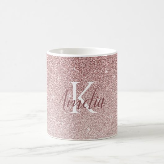 Persoonlijk Elegant Roos Gold Glitter Monogram Koffiemok (Center)
