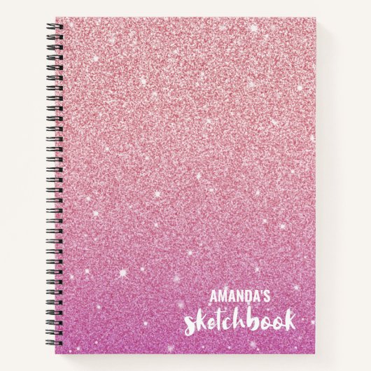 Persoonlijk Elegant Roze Glitter Sketchbook Notitieboek (Voorkant)