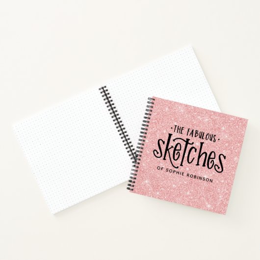 Persoonlijk Elegant Roze Glitter Sketchbook Notitieboek (Binnen)