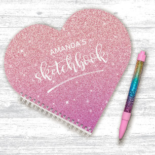 Persoonlijk Elegant Roze Glitter Sketchbook Notitieboek